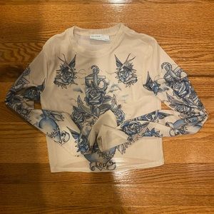 Berksha long sleeve tulle printed top